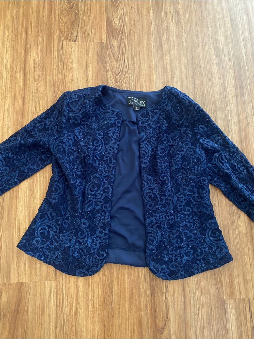 Alex Evenings Navy Floral Lace Open-Front Jacket